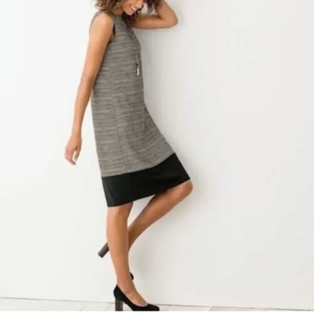 J. Jill Wearever Collection Black Cream Striped Sleeveless Shift Dress  size Med